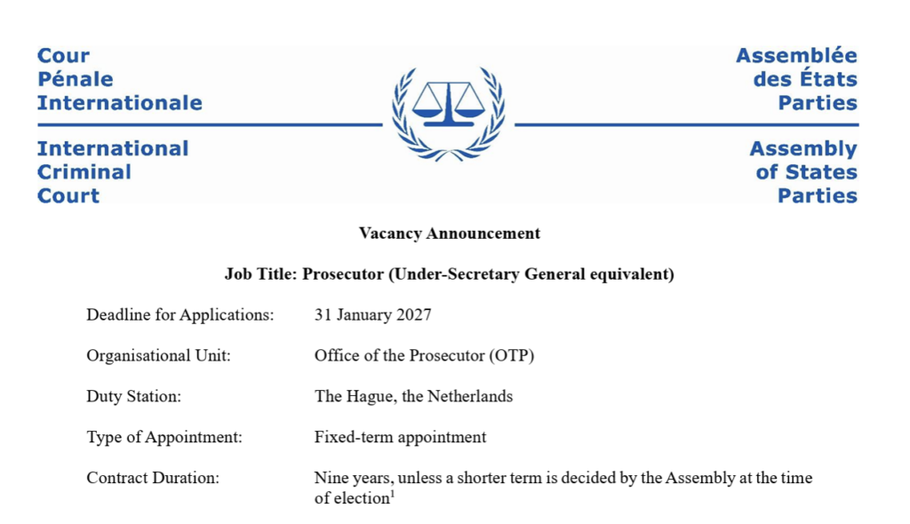 ICC Prosecutor Job Description October 2026